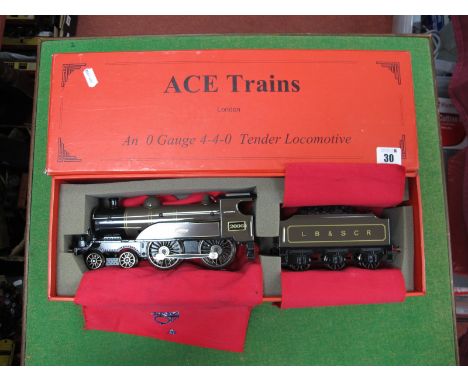 An Ace Trains 'O' Gauge/7mm 2006 Celebration Class 3 Rail 4-4-0 Steam Locomotive with Six Wheel Tender,  LB and S.C.R brown R