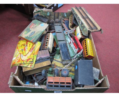 A Quantity of 'O' Gauge/7mm Playworn Rolling Stock Buildings, etc, by Hornby and Brimtoy (pre and post war) for spares or rep