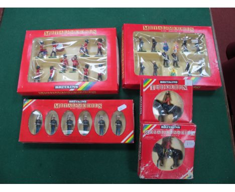 Five Boxed Sets/Individual White Metal Model Figures, by Britains to include #7206 Scots Guard Drums and Bugle, #7202 Royal M