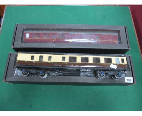 Three 'O' Gauge/7mm Kit Built (all Metal) Coaches, a Exley Great Western Brown/Cream Brake/3rd R/No 6662, a BR maroon brake 3