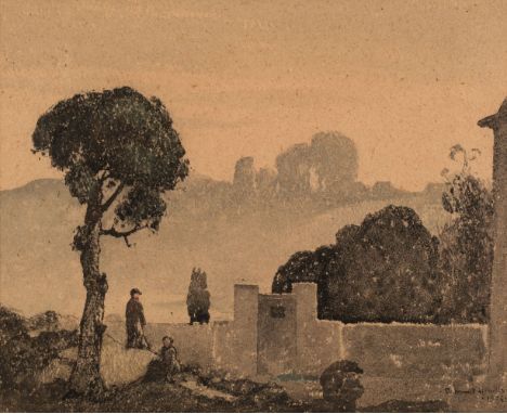 * Nicholls (Bertram, 1883-1974). Italian Landscape with Travellers, 1932, watercolour, signed and dated to lower right, 28 x 