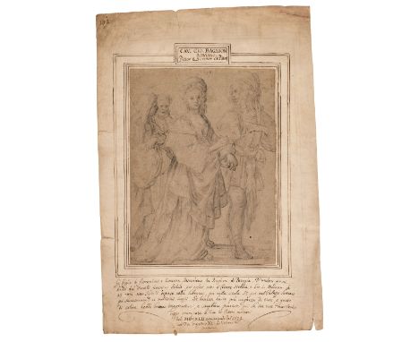 * Baglione (Giovanni, 1566/71-1643/44). Young couple in contemporary dress, black chalk on pale grey-brown laid paper, with t
