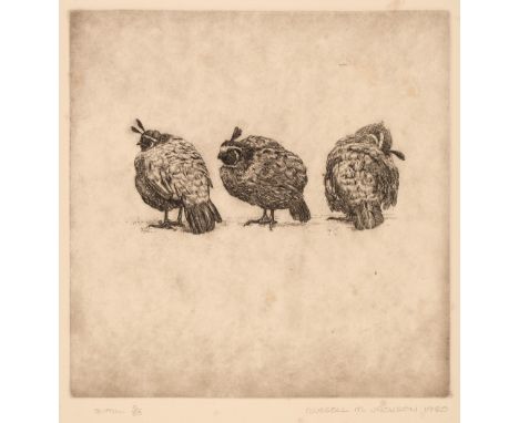 * Jackson (Russell, 1947-). Quail, 1980, etching on thick wove paper, signed, dated, titled and numbered 5/50 in pencil, with