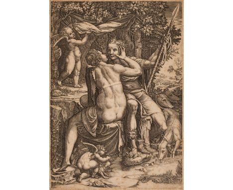 * Ghisi (Giorgio Mantovano, 1520-1582). Venus and Adonis, after Teodoro Ghisi, circa 1570, engraving on laid paper, without w