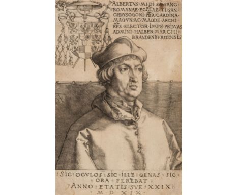 * Dürer (Albrecht, 1471-1528). Cardinal Albrecht of Brandenburg (The Small Cardinal), 1519, engraving on laid paper, a good M