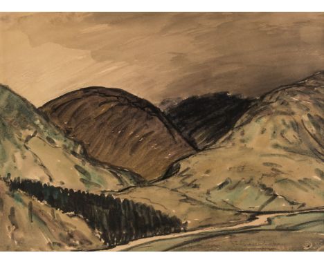 * Holmes (Charles J, 1868-1936). Fells near Tebay &amp; Mallerstang from Aisgill, 1916, two watercolours with black chalk, bo
