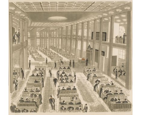AR  * Bawden (Edward, 1903-1989). Lloyds Building, London, circa 1970, colour lithograph, artist's proof, showing the interio
