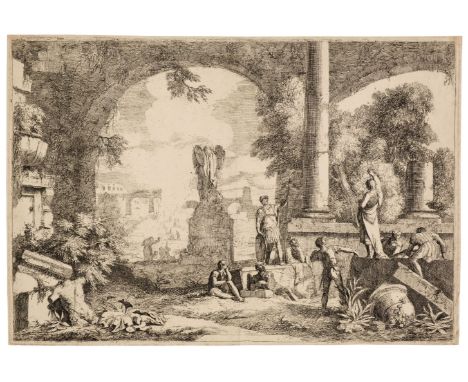 * Ricci (Marco, 1676/79-1729/30). Landscape with Ruins, &amp; Landscape with a Village on a Hill, from the series of 20 lands