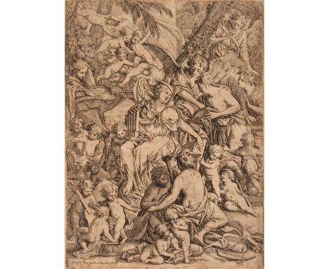* Herregouts (Jan Baptist, 1640-1721). St Cecilia, etching on laid paper with Strasbourg Lily watermark (and another watermar