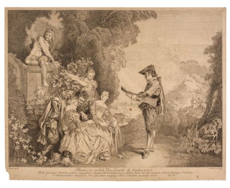 * Mercier (Philippe, 1689-1760). Leçon d'Amour, after Jean-Antoine Watteau, etching and engraving on laid paper, with engrave