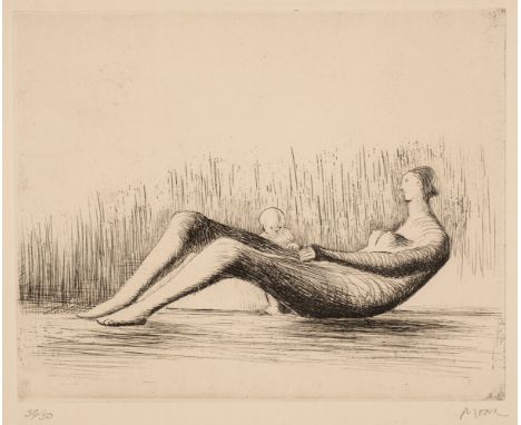 AR  * Moore (Henry, 1898-1986). Reclining Mother and Child I: Profile, 1979, etching with drypoint on Arches wove paper, sign