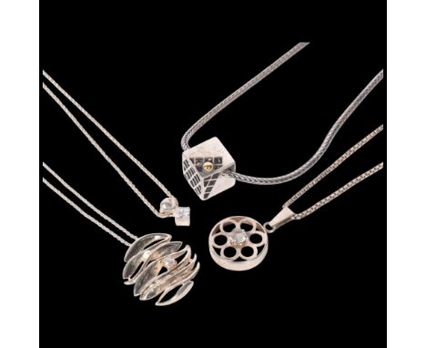 4 Scandinavian silver pendant necklaces, including Finnish and Danish, largest pendant 23.4mm, 9.4g total (4)No damage or rep