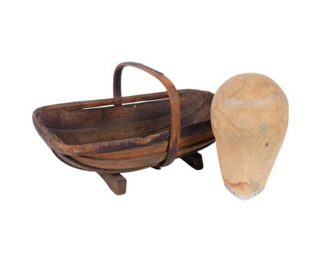 A Vintage stained garden trug, and a mannikin head (2)