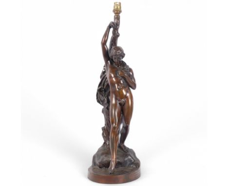 John Ayres Hatfield after John Henry Foley, a large patinated bronze sculpture 'Youth At Th Stream (Hermaphroditus)' table la