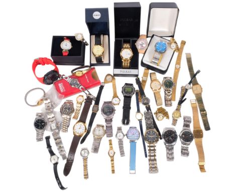 Various wristwatches, including Seiko SQ100 quartz, Lorus, Casio, Rotary, etc