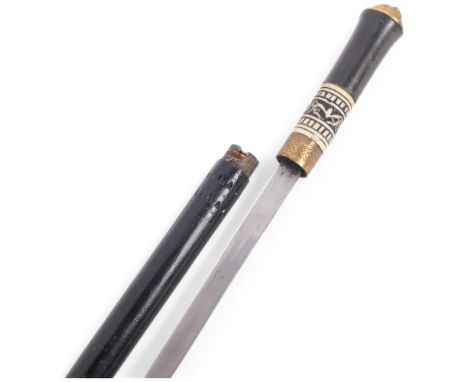 An Antique ebonised brass and bone-mounted swordstick, blade length 59cm