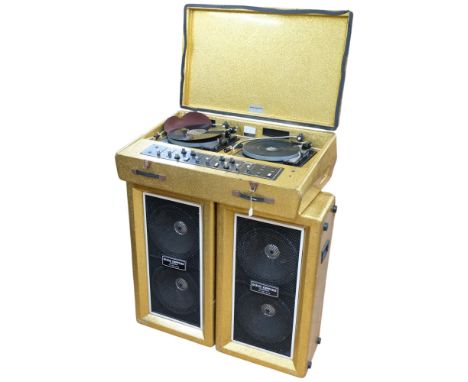Disco supplies equipment, comprising Studio 100 dual turntable system with BSR McDonald HT70 turntables, and pair of floor st