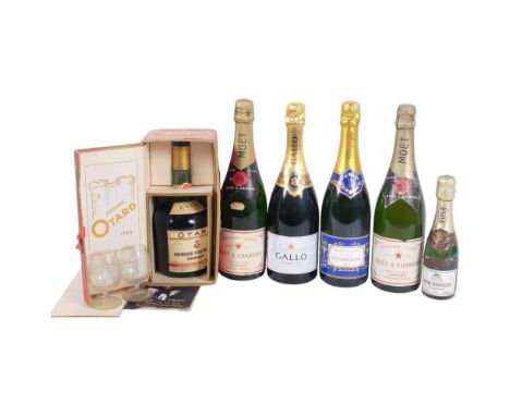 A boxed Cognac Otard, 2 Moet Champagne and 3 others
