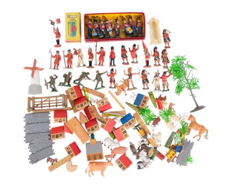 A miniature diecast Meccano band, plastic Regimental figures, etc