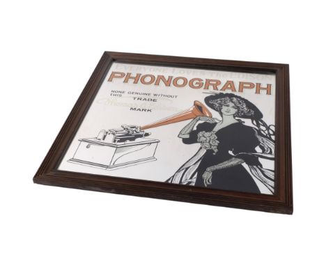 Vintage Art Nouveau advertising mirror - Thomas Edison Phonograph, 69cm x 69cm