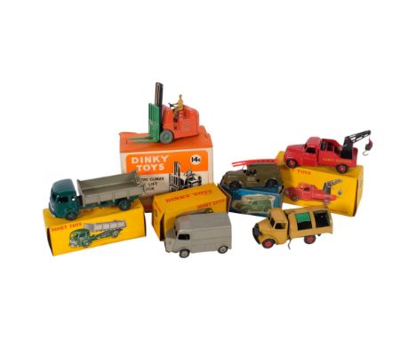 A collection of diecast vehicles, including models by Dinky Toys, Meccano model 25C Citroen 1200K, forklift, and model 33 Sim