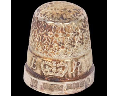 An Elizabeth II silver-gilt Coronation thimble, Henry Griffith &amp; Sons Ltd, Coronation hallmark Birmingham 1952, in fitted
