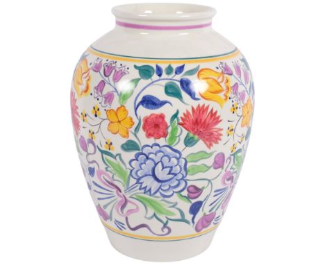 A large Poole Pottery vase with painted floral decoration, 33.5cm