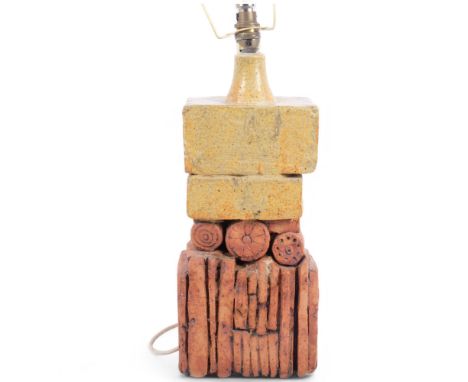 BERNARD ROOKE - a mid-century studio pottery abstract totem table lamp, seal stamp on base, height excluding fitting 41cmNeck
