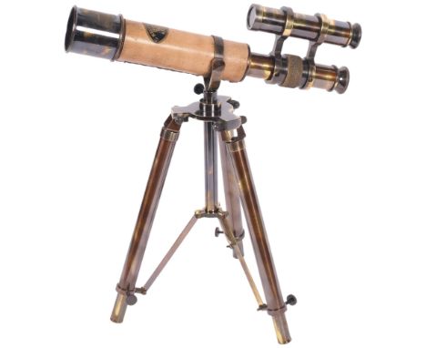 A reproduction binocular telescope on tripod stand, L25.5cm