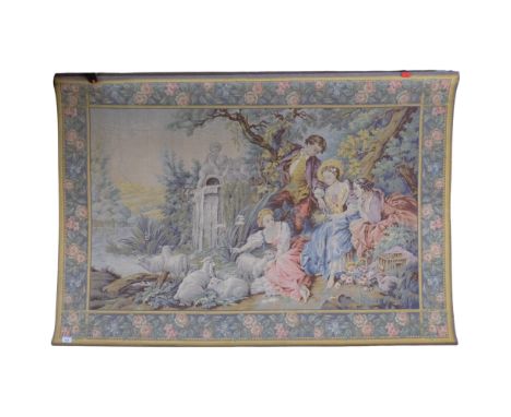 A French Aubusson style pastoral scene wall-hanging tapestry, 105cm x 163cm
