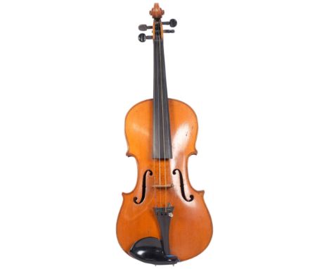 An Antique full-size violin, back length 14", no label visible to the inside, but the bridge is named to W H Tibbalds