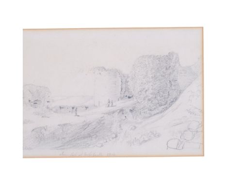 Inner Gate of Corfe Castle 1816, 19th century pencil sketch, indistinctly signed, 17cm x 24cm, framed