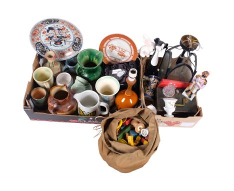 Oriental plates, vases, clock, bag of wooden building bricks, lantern, etc