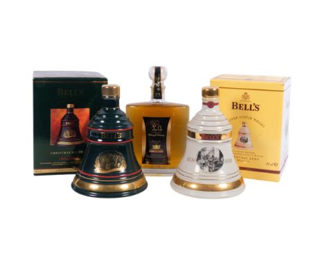 2 boxed Bells Wade Whiskys, and a Premium X O Riesling