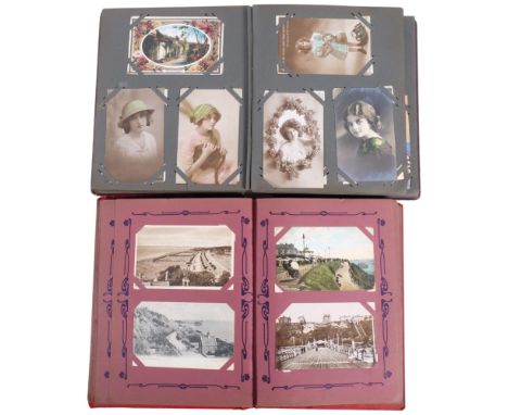 2 Vintage postcard albums, containing British topographical views, portraits, dedications, etc (2)
