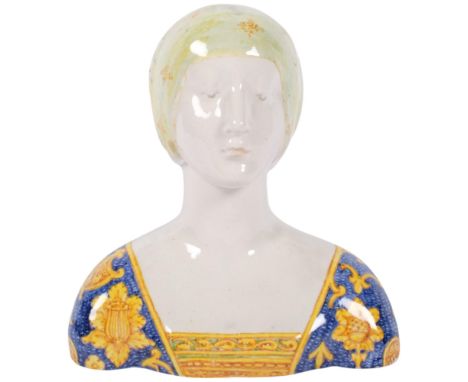Angelo Minghetti, a late 19th century Italian Maiolica bust of a Renaissance lady, with maker's monogram AM and Bologna, Ital