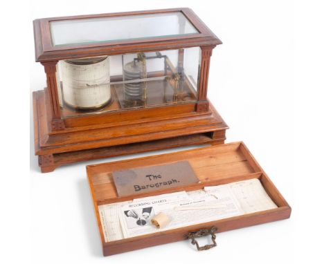 An early 20th century oak-cased barograph, by Short &amp; Mason of London, 38cm x 24cm