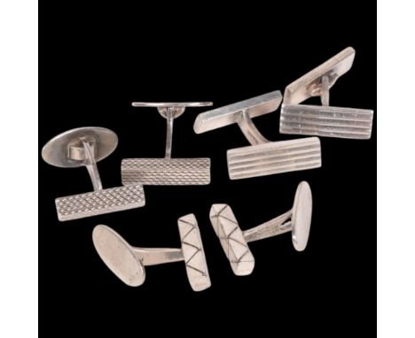 3 pairs of Danish modernist silver cufflinks, makers include Axel Holm, largest panel 21.3mm, 40g total (3 pairs)No damage or
