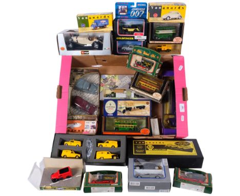 A collection of diecast model vehicles, including models by Corgi, Burago and Vanguards, including James Bond models