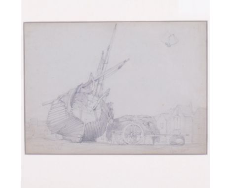 John Callow (1822 - 1878), Hastings fishing boat, 1847, pencil sketch, 26cm x 36cm, framed