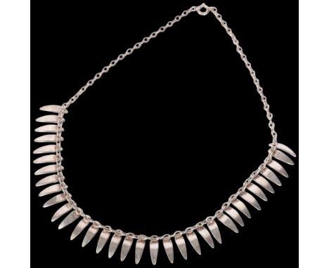 T H SKAT RORDAM - a Danish modernist sterling silver fringe necklace, curved panels 16mm, 40cm, 25.3gNo damage or repair, onl