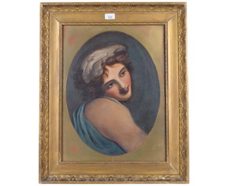 Oval oil on board, portrait of a young lady, in ornate gilt frame, 69cm x 56cm