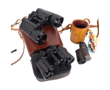 A horse racing monocular by Ross of London, in leather case, with tags, Zeiss 8x30 multi-coated binoculars, cased, and a case