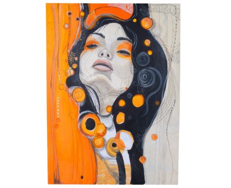 Clive Fredriksson, unframed oil on canvas, portrait of a girl with black hair, 90cm x 66cm