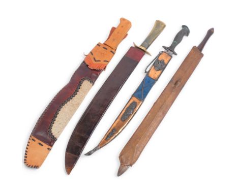 4 short swords, including German horn-handled machete, and an African lion hunting sword (4)