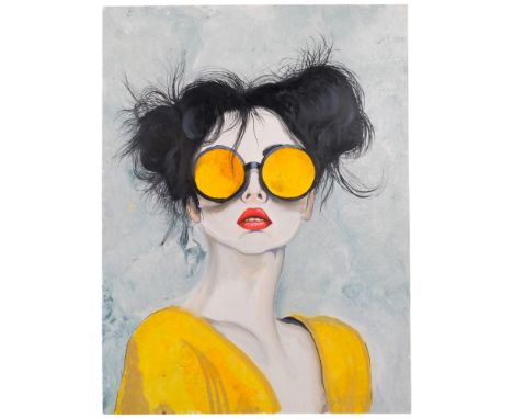 Clive Fredriksson, portrait of a lady wearing sunglasses, oil on canvas, unframed, 80cm x 60cm