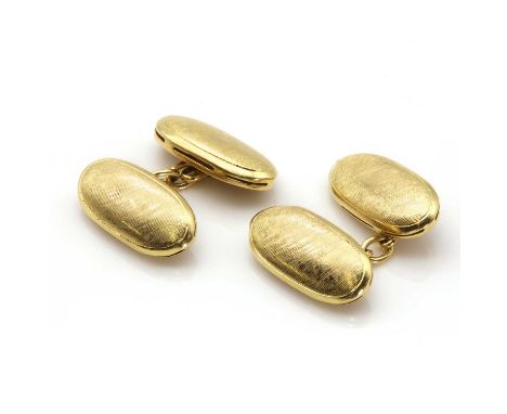 A pair of Italian gold chain link cufflinks, c.1960,of narrow oval form. Venetian textured decoration to trace chain connecti