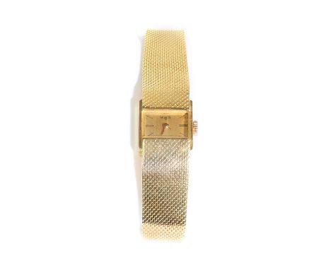 A ladies' 18ct gold Watches of Switzerland mechanical bracelet watch, a square case 15mm diameter, with a rectangular silvere