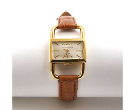 A ladies’ gold Jaeger-LeCoultre for Türler mechanical strap watch, rectangular landscape case with silvered dial and baton ho