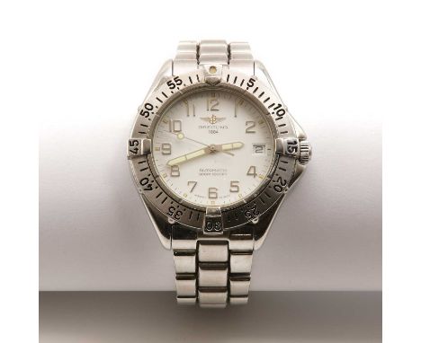 A gentlemen's stainless steel Breitling 'Colt' automatic bracelet watch,38mm diameter, with a white dial, applied Arabic nume